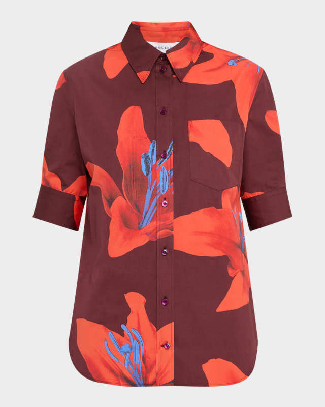 Flame Lily Print Poplin Short-Sleeve Shirt